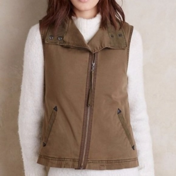 Marrakech Anthropologie Army Green Canyon Sherpa Asymmetrical Moto Vest Size L - Picture 1 of 14